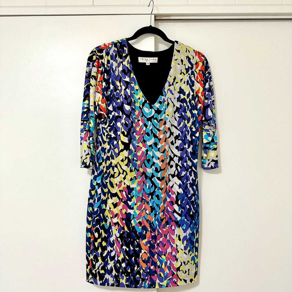 Trina Turk Multicolored Long Sleeved Cocktail Dress